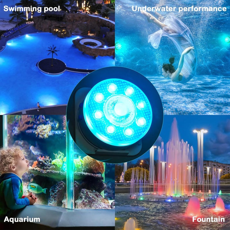 idyl light Underwater Pool Lights for Above Ground Pools and Inground Swimming Pools with Remote Timer Off, Magnet RGB Submersible LED Lights Rechargeable Spotlight 16 Colors 9-Mode for Hot Tubs, Fountain -1Pack - Image 5